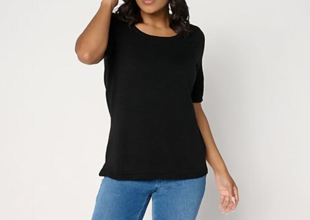 Belle Kim Gravel Size 2X Black Elbow Sleeve Sweater A714047 NWOT